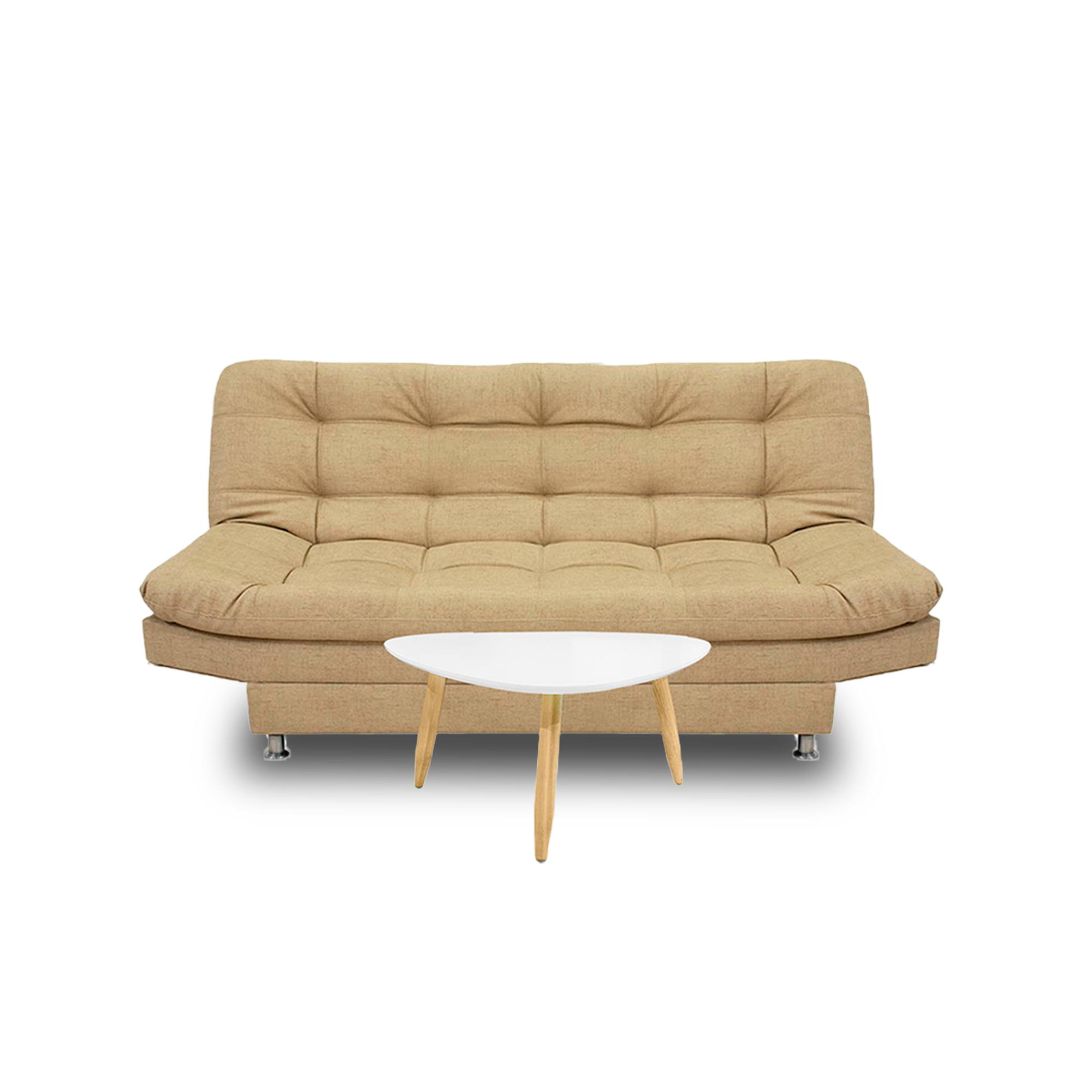 Sala moltochic poliéster beige, 2 cojines, patas metalicas - Muebles en Medellín | Sala