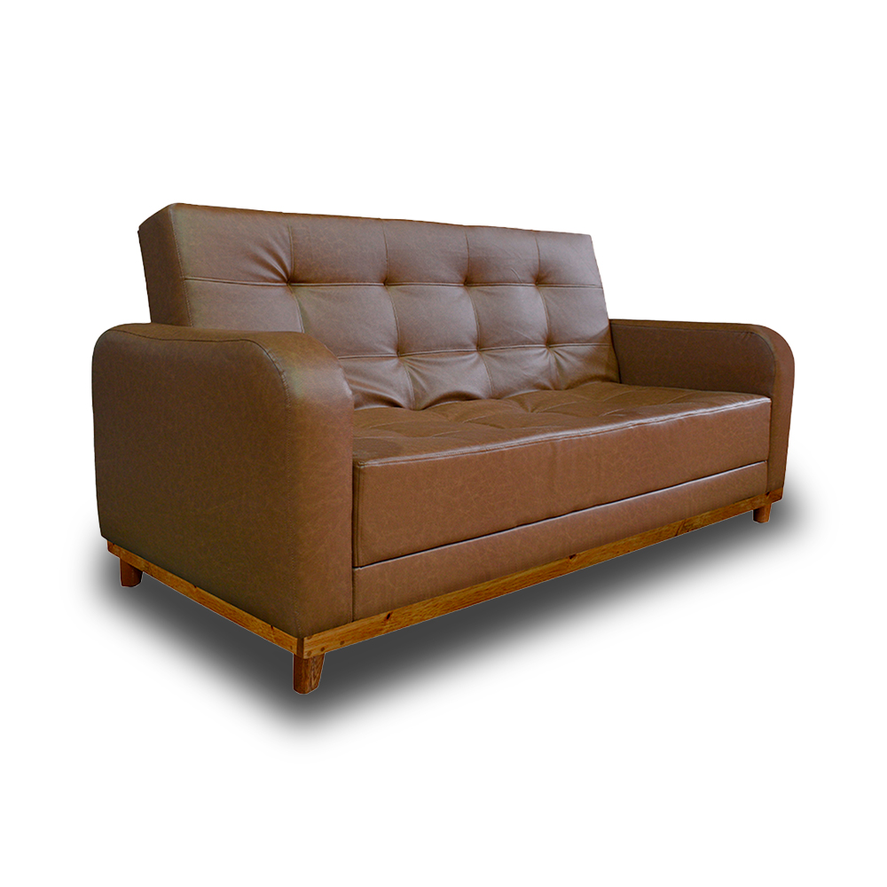 Sofacama soft sintético color café, patas de madera - Muebles en Medellín | Sofacama