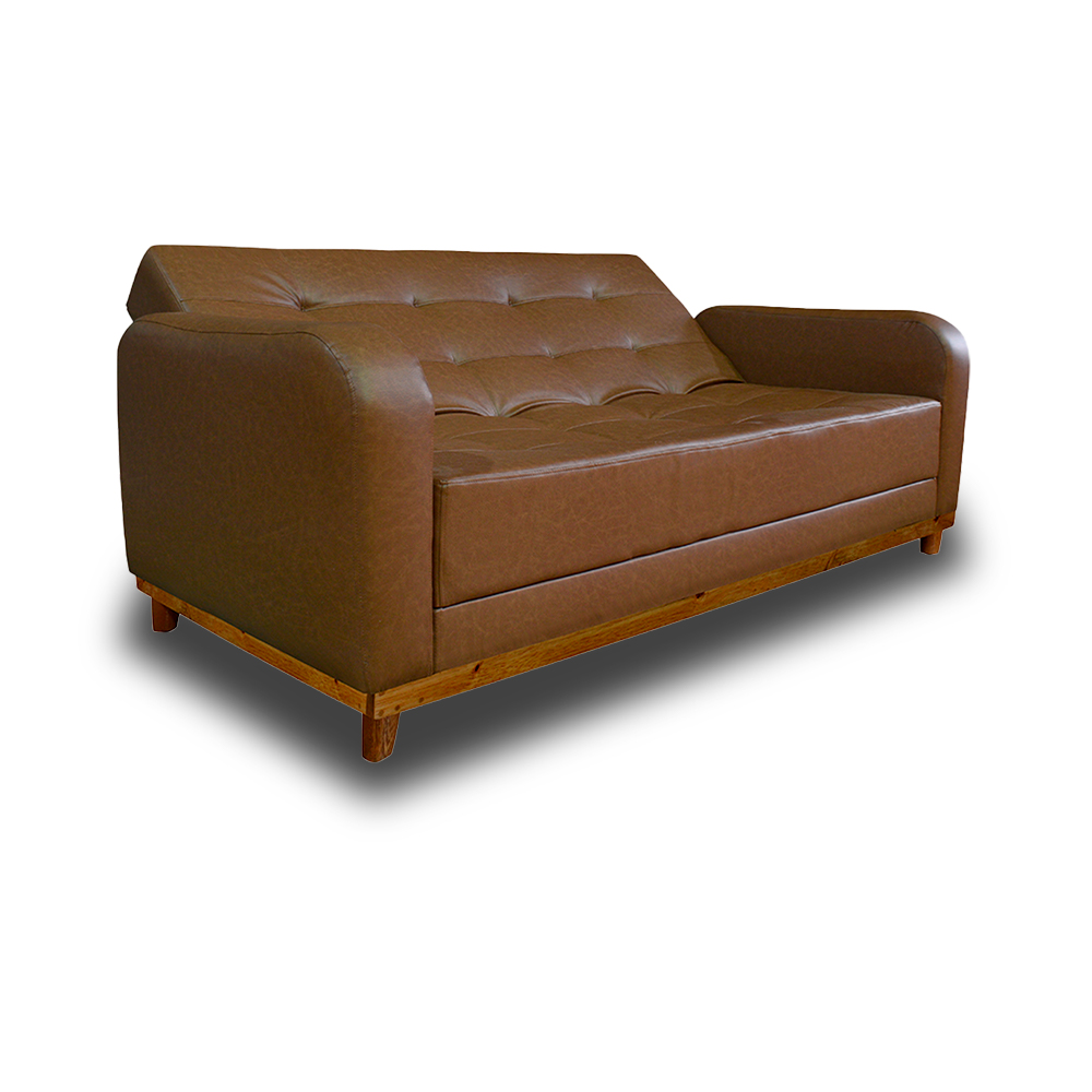 Sofacama soft sintético color café, patas de madera - Muebles en Medellín | Sofacama