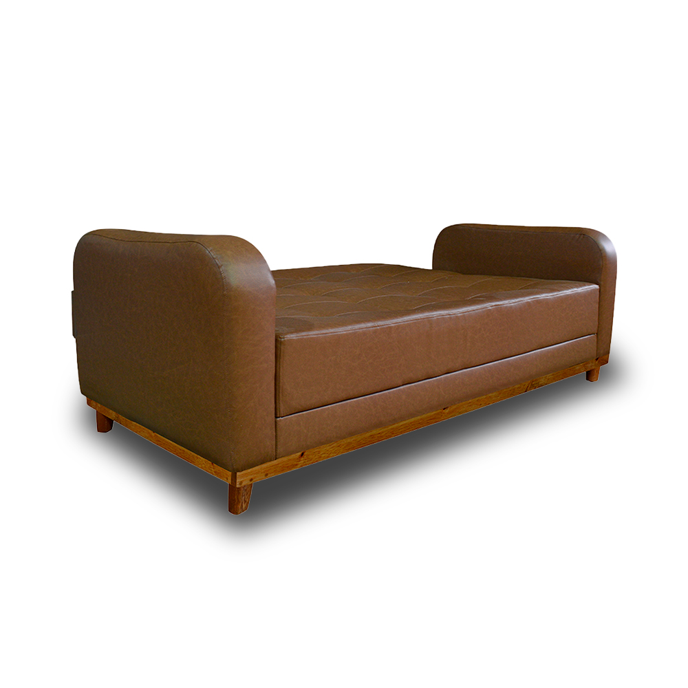 Sofacama soft sintético color café, patas de madera - Muebles en Medellín | Sofacama