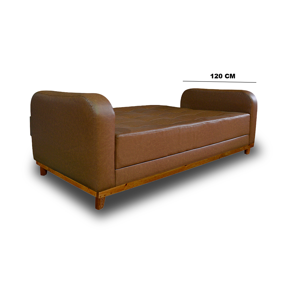 Sofacama soft sintético color café, patas de madera - Muebles en Medellín | Sofacama
