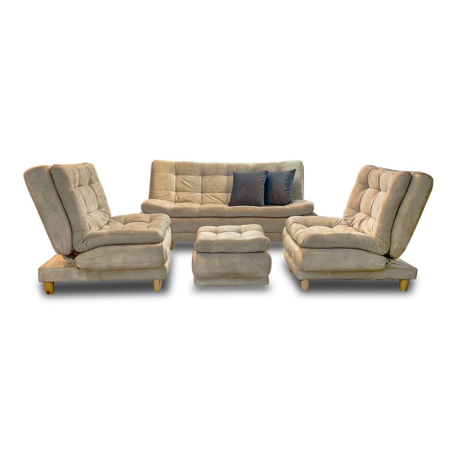 Sala damasco jumbo lino beige, patas de madera - Muebles en Medellín | Sala
