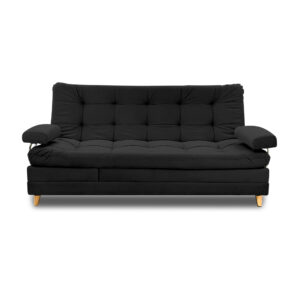 Sofacama cameron lino negro con brazos, patas de madera - Muebles en Medellín | Sofacama