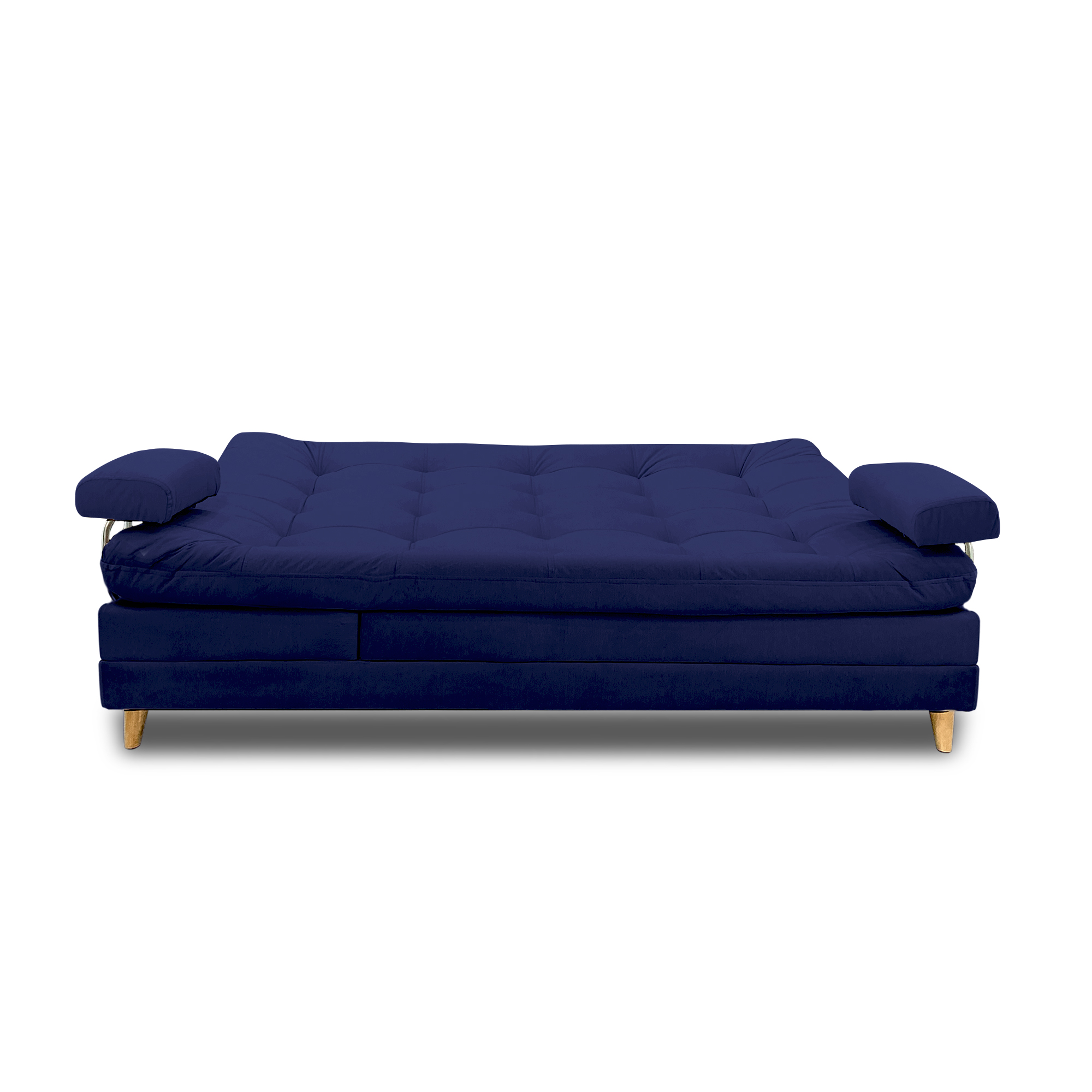 Sofacama cameron lino navy con brazos, patas de madera - Muebles en Medellín | Sofacama