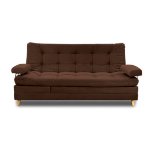 Sofacama cameron lino café con brazos, patas de madera - Muebles en Medellín | Sofacama