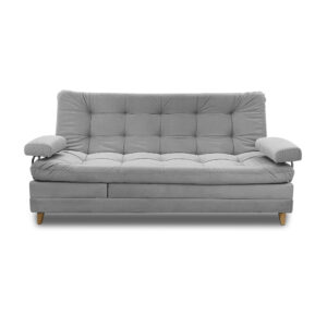 Sofacama cameron lino gris con brazos, patas de madera - Muebles en Medellín | Sofacama