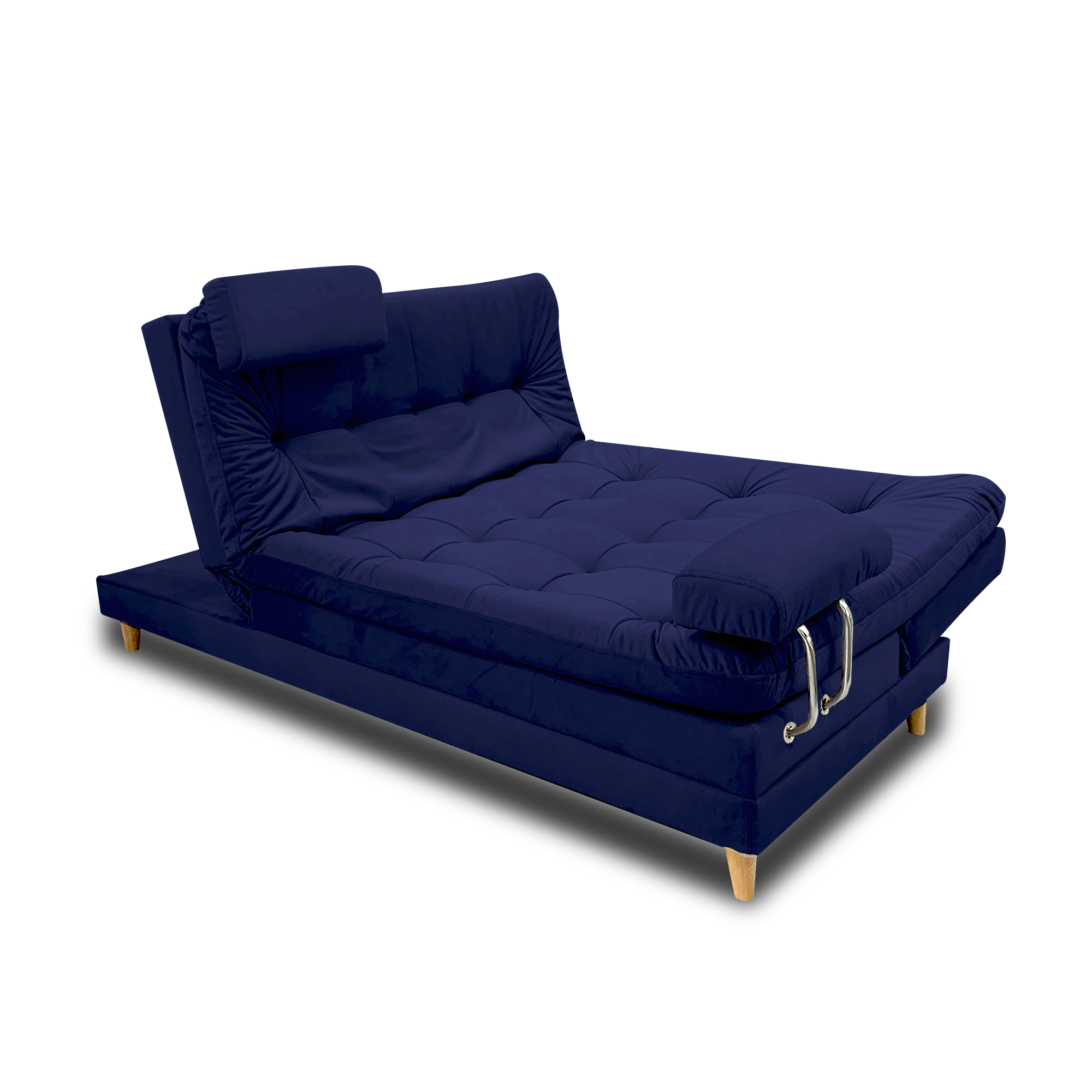 Sofacama cameron lino navy con brazos, patas de madera - Muebles en Medellín | Sofacama