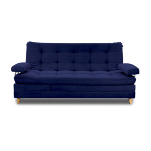 Sofacama cameron lino navy con brazos, patas de madera - Muebles en Medellín | Sofacama