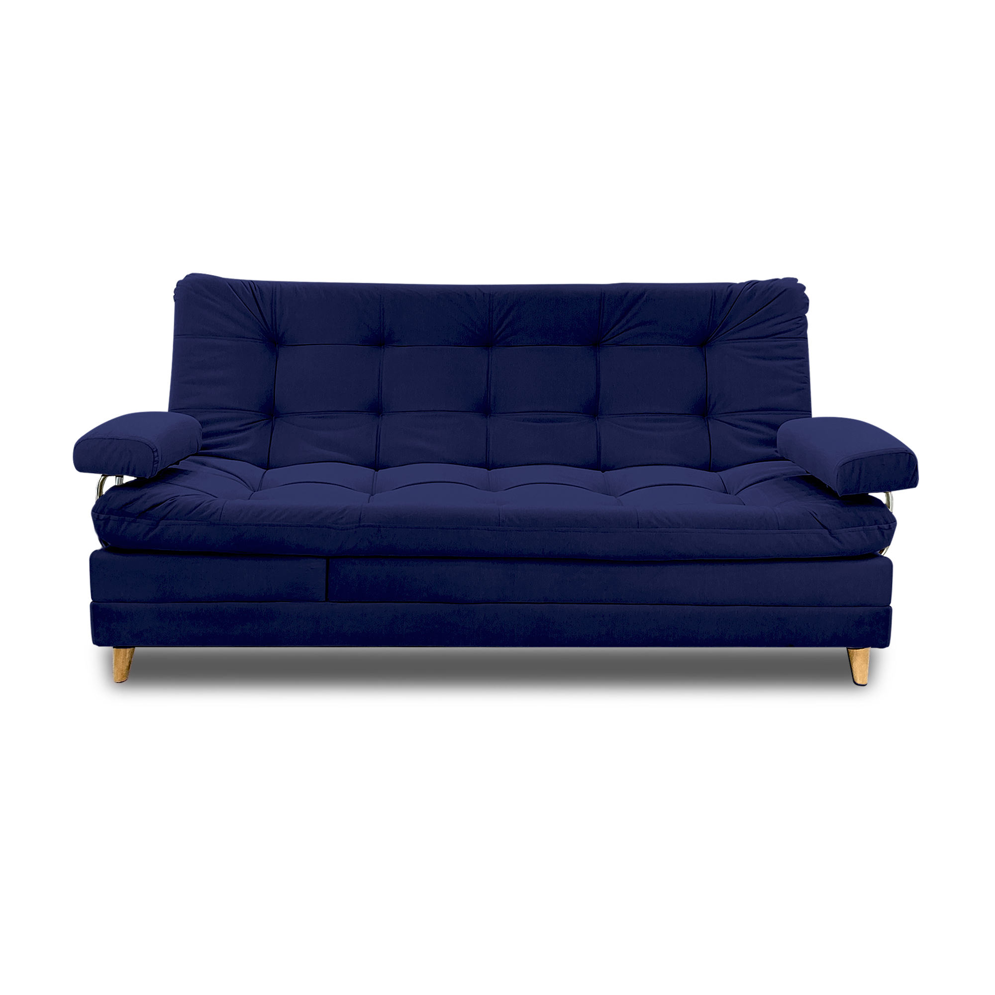 Sofacama cameron lino navy con brazos, patas de madera - Muebles en Medellín | Sofacama