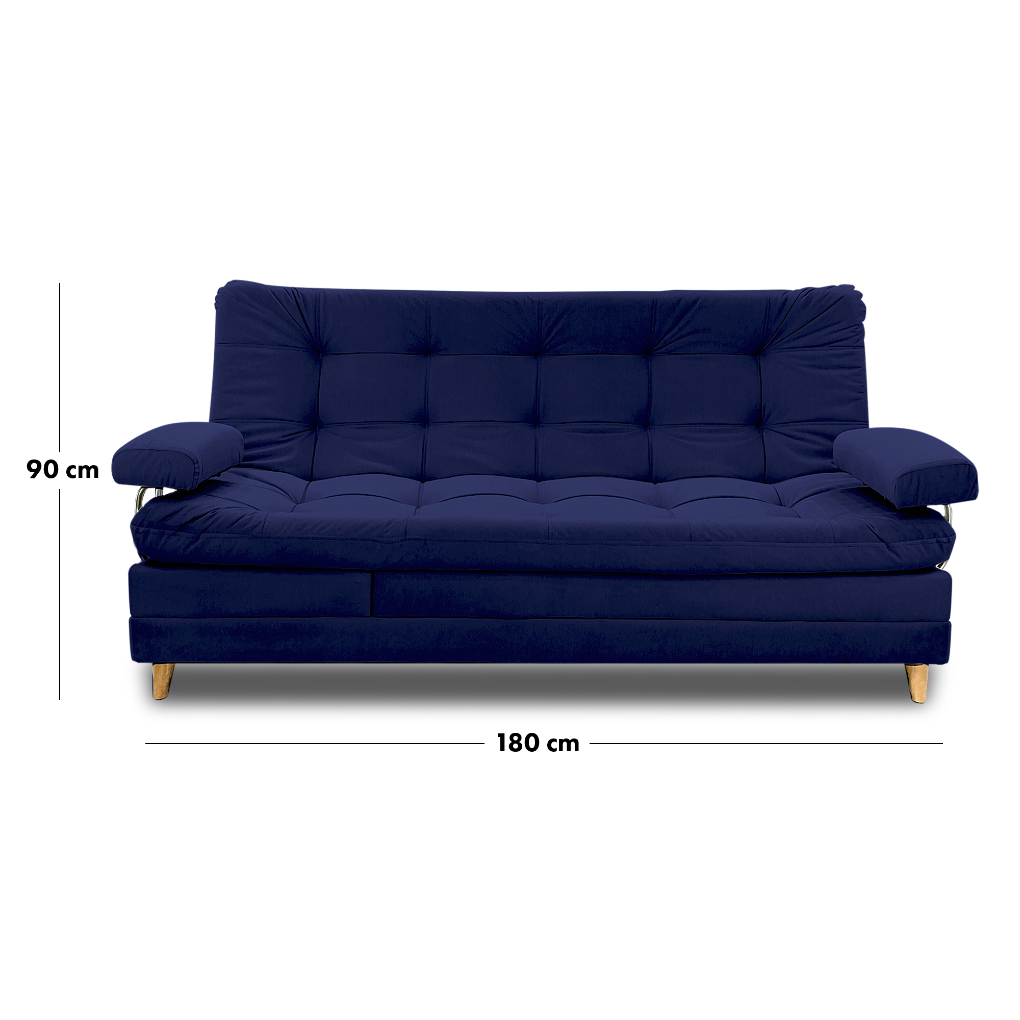 Sofacama cameron lino navy con brazos, patas de madera - Muebles en Medellín | Sofacama
