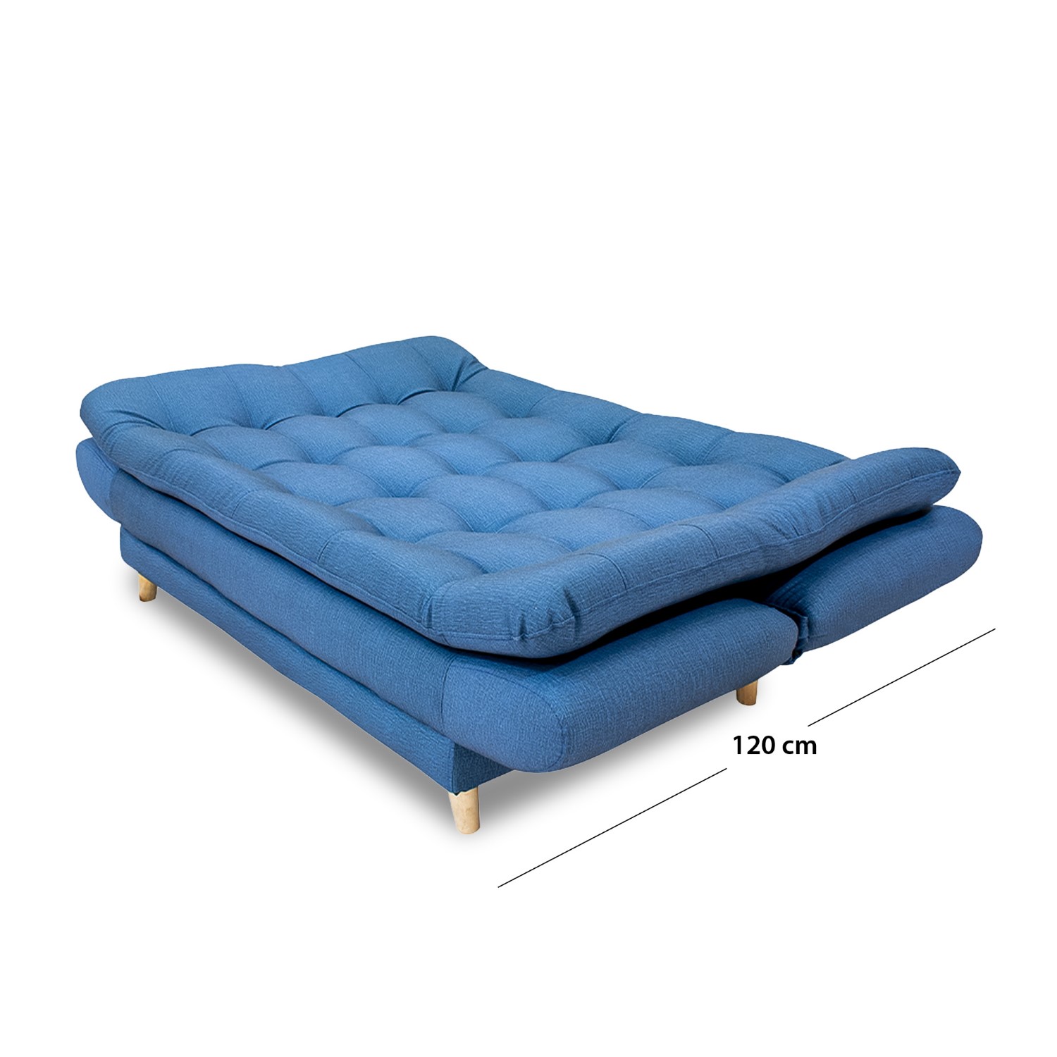 Sofacama damasco sintético azul, patas de madera - Muebles en Medellín | Sofacama