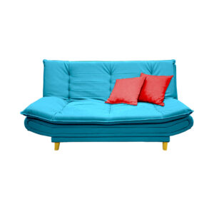 Sofacama germany sintetico azul claro, patas de madera - Muebles en Medellín | Sofacama
