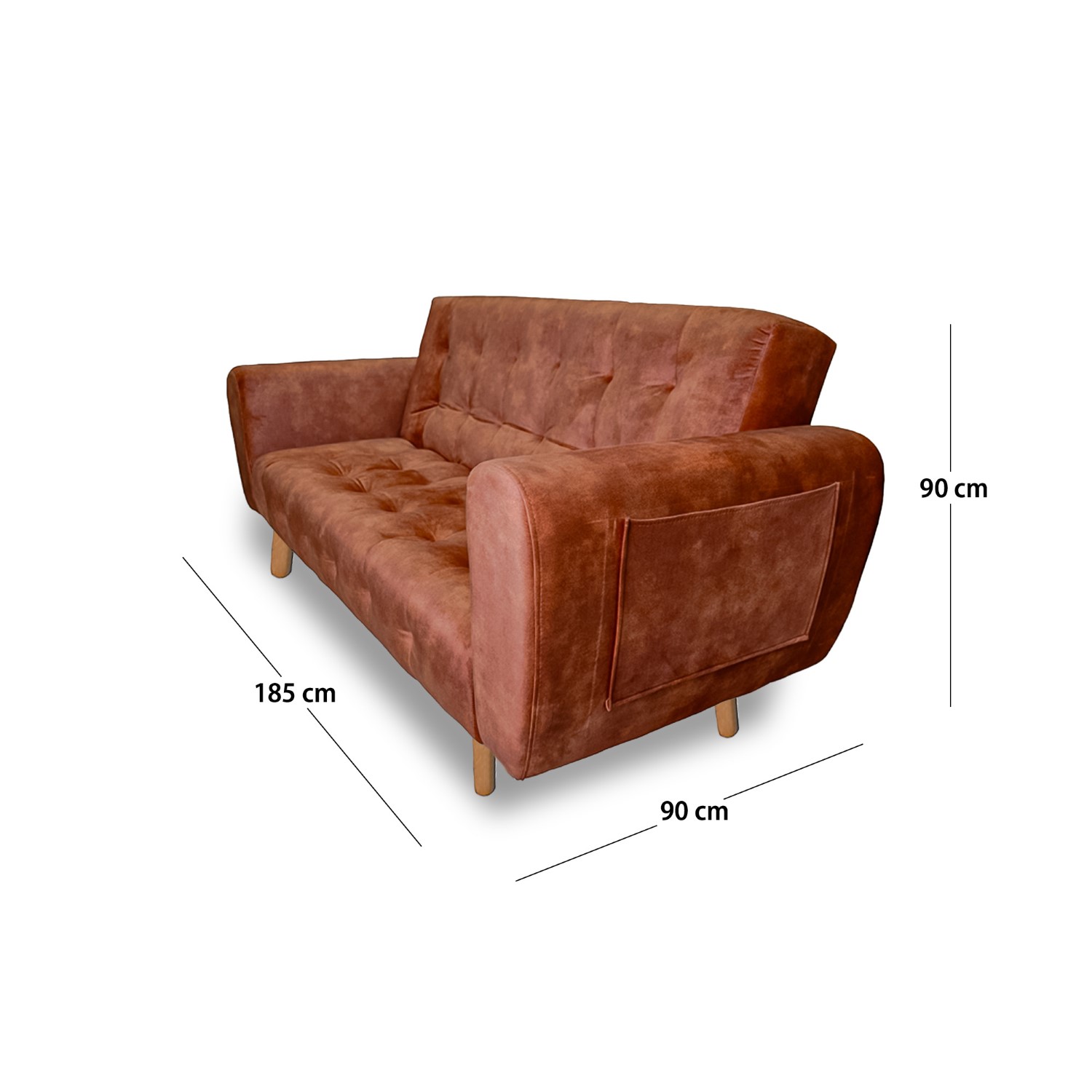 Sofacama volvo nobuck lino naranja, patas de madera, brazos - Muebles en Medellín | Sofacama