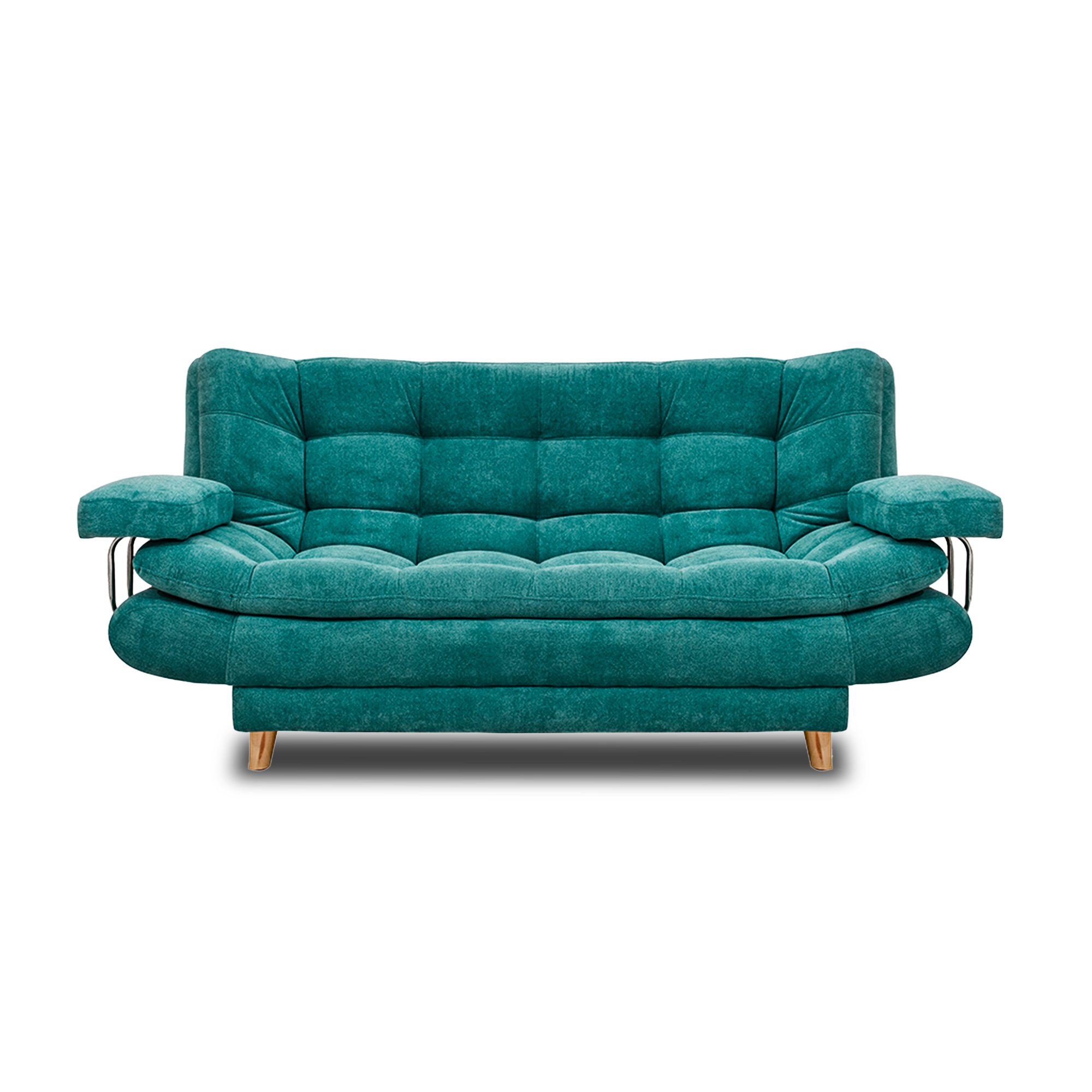 Sofacama damasco con brazos lino turquesa, patas de madera - Muebles en Medellín | Sofacama