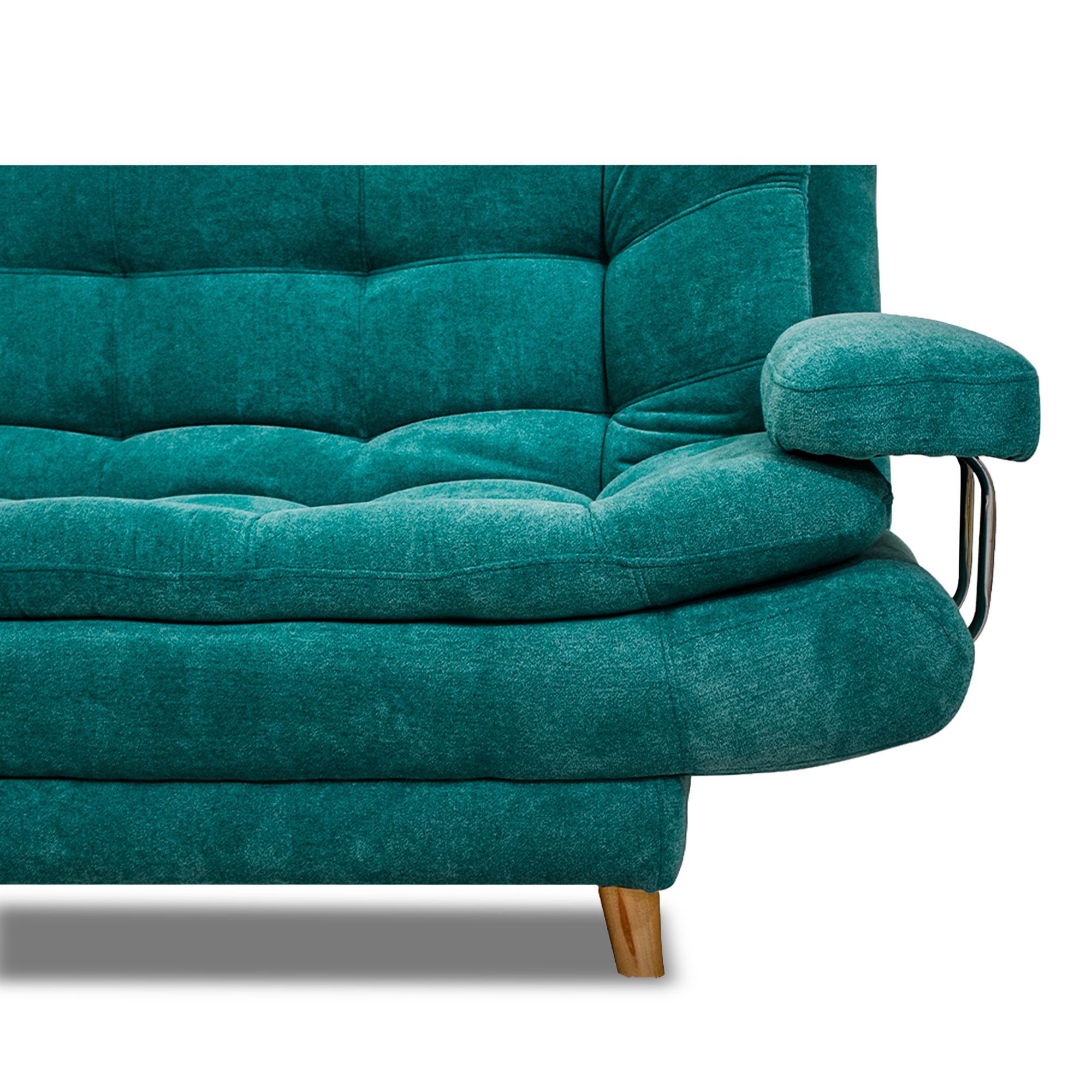 Sofacama damasco con brazos lino turquesa, patas de madera - Muebles en Medellín | Sofacama