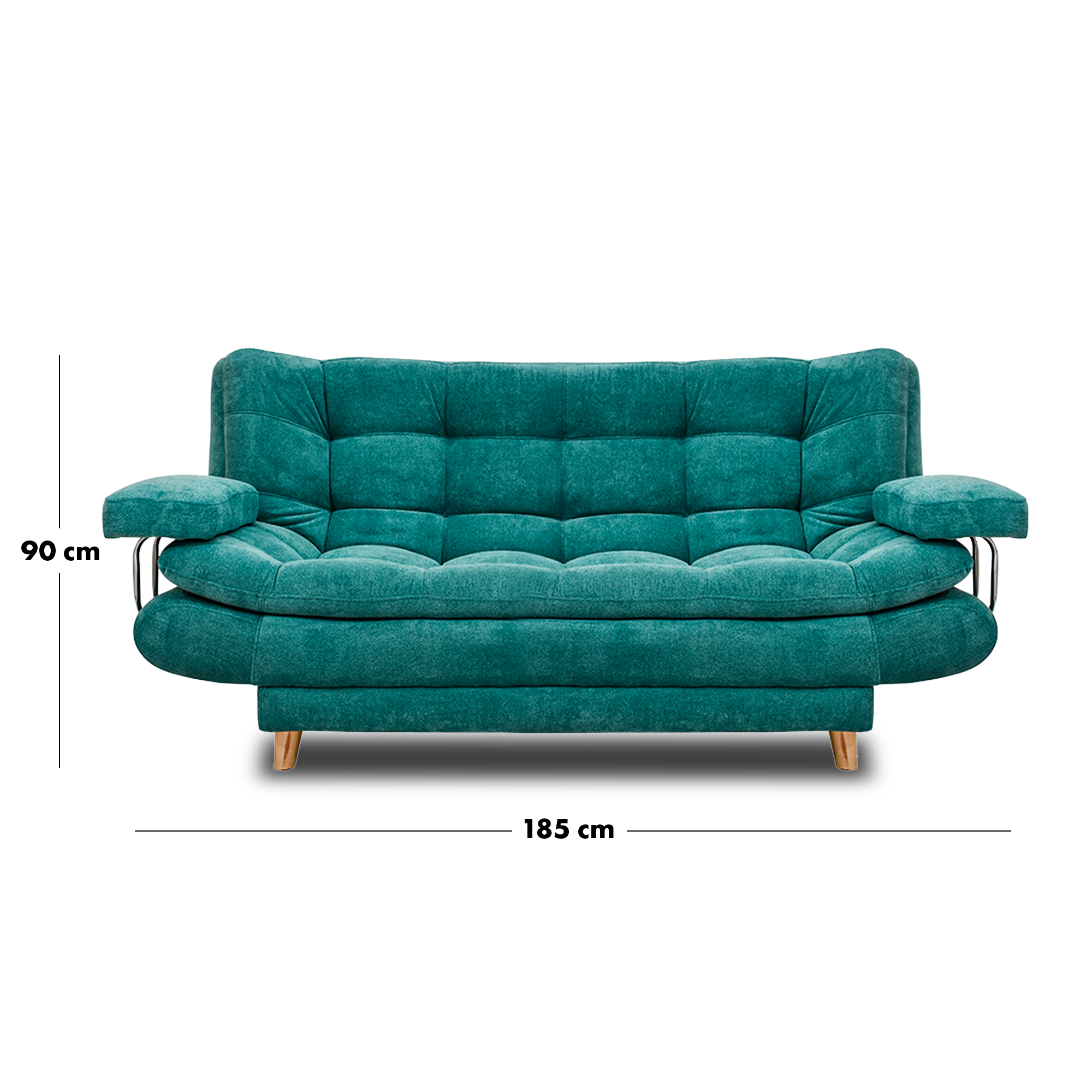 Sofacama damasco con brazos lino turquesa, patas de madera - Muebles en Medellín | Sofacama