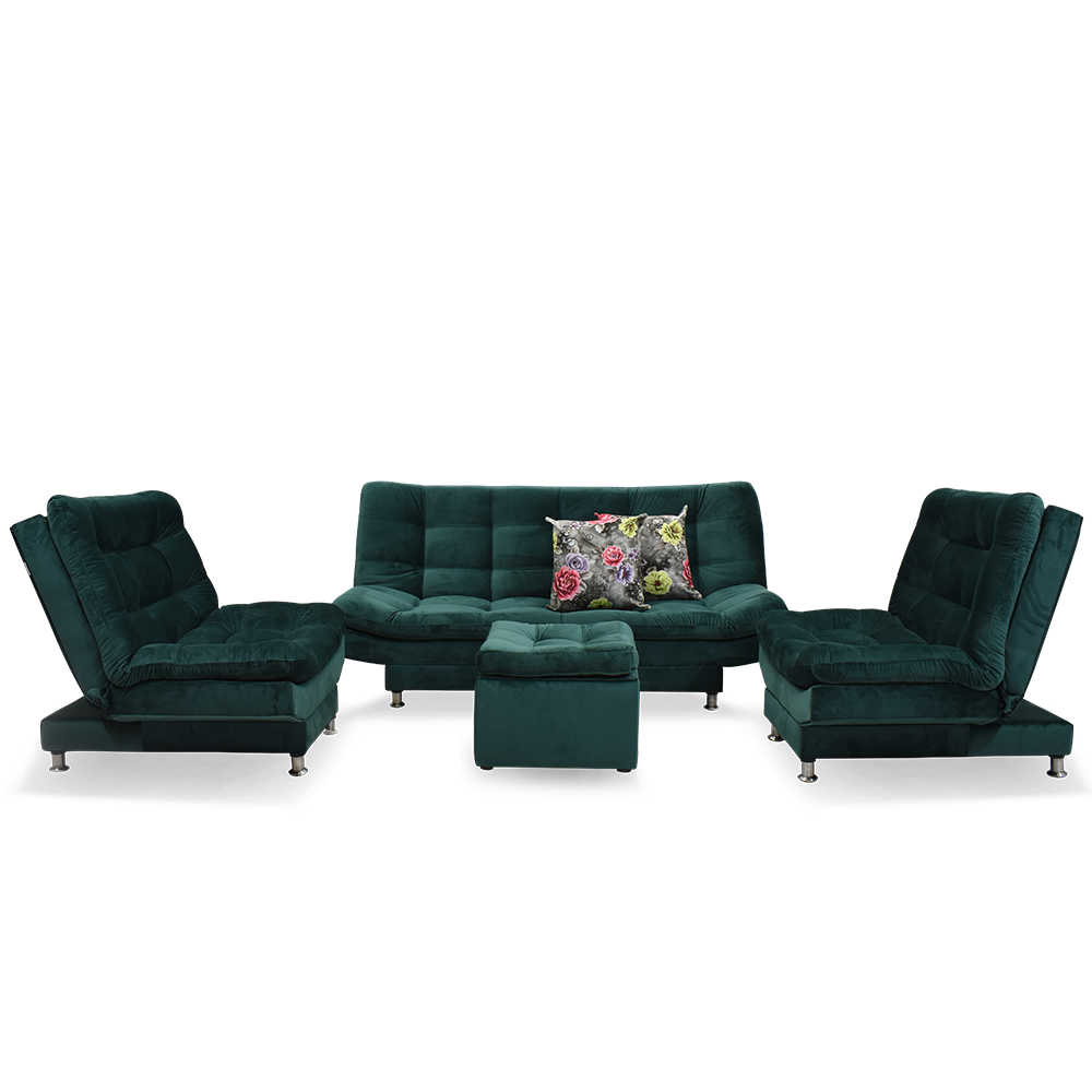 Sala moltochic lino verde, 2 cojines, patas metalicas - Muebles en Medellín | Sala