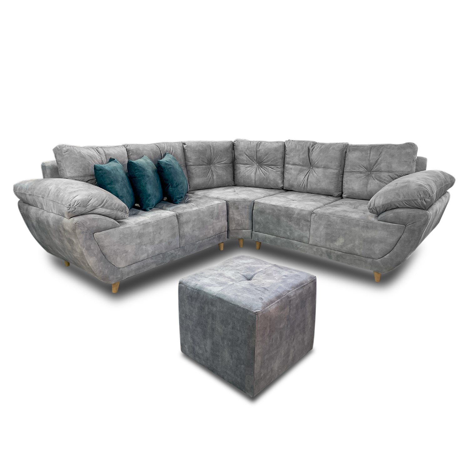 Esquinero duna lino gris, patas de madera - Muebles en Medellín | Esquinero