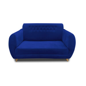 Sofa isabelina lino azul, patas de madera - Muebles en Medellín | Sofá
