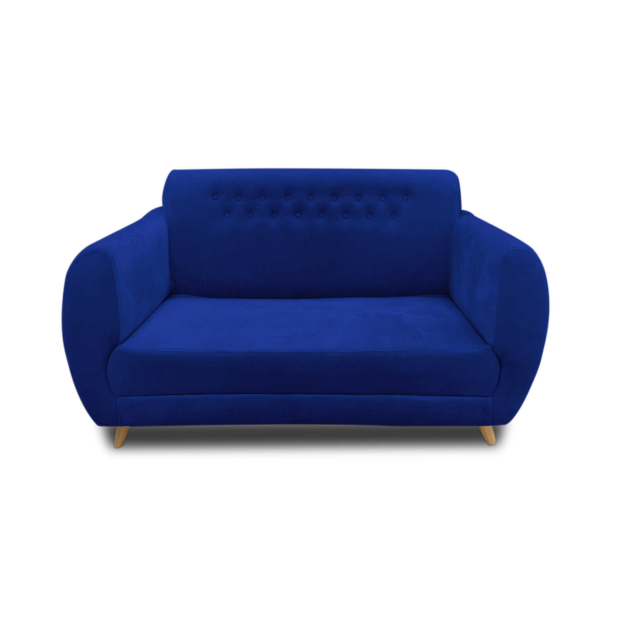 Sofa isabelina lino azul, patas de madera - Muebles en Medellín | Sofá