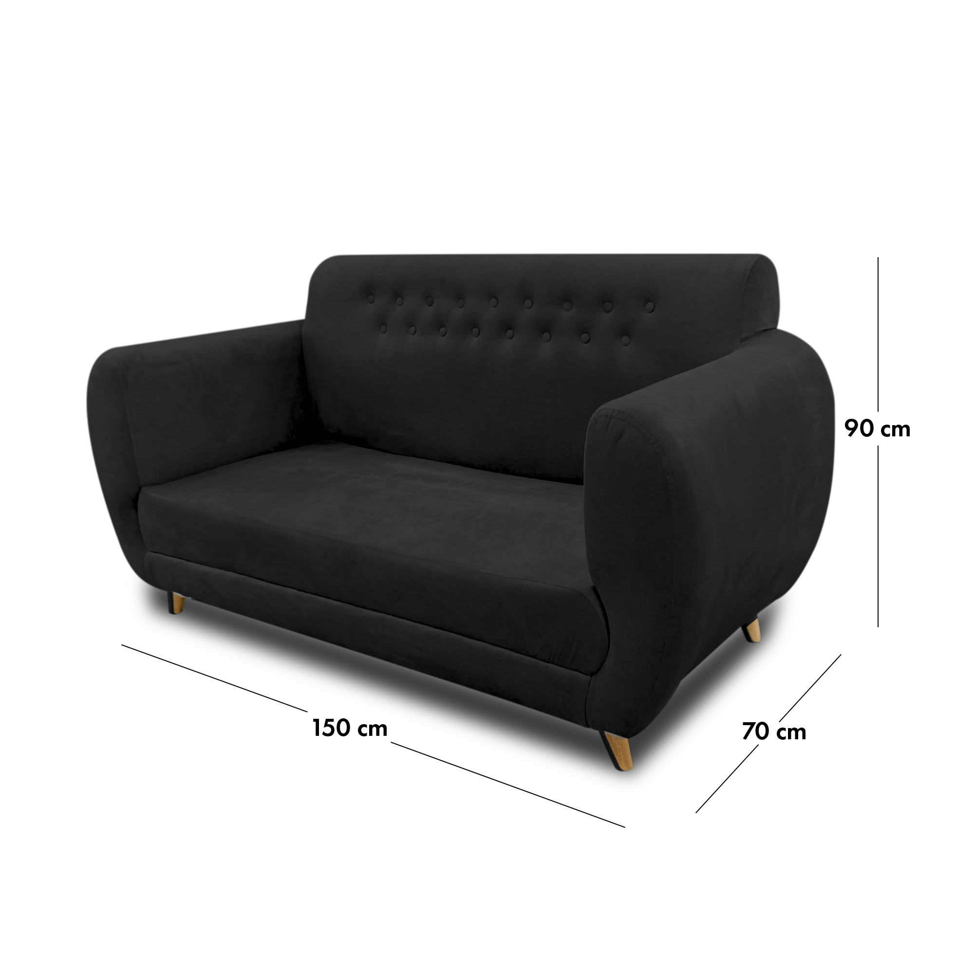 Sofa isabellina lino negro, patas de madera - Muebles en Medellín | Sofá