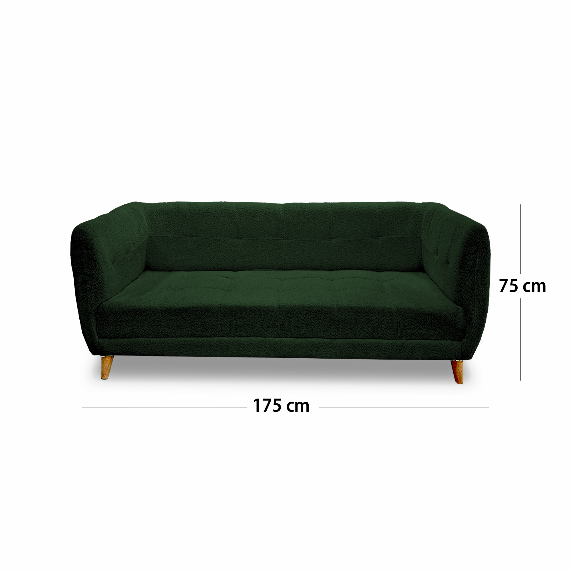 Sofa velvet poliéster verde, patas de madera - Muebles en Medellín | Sofá