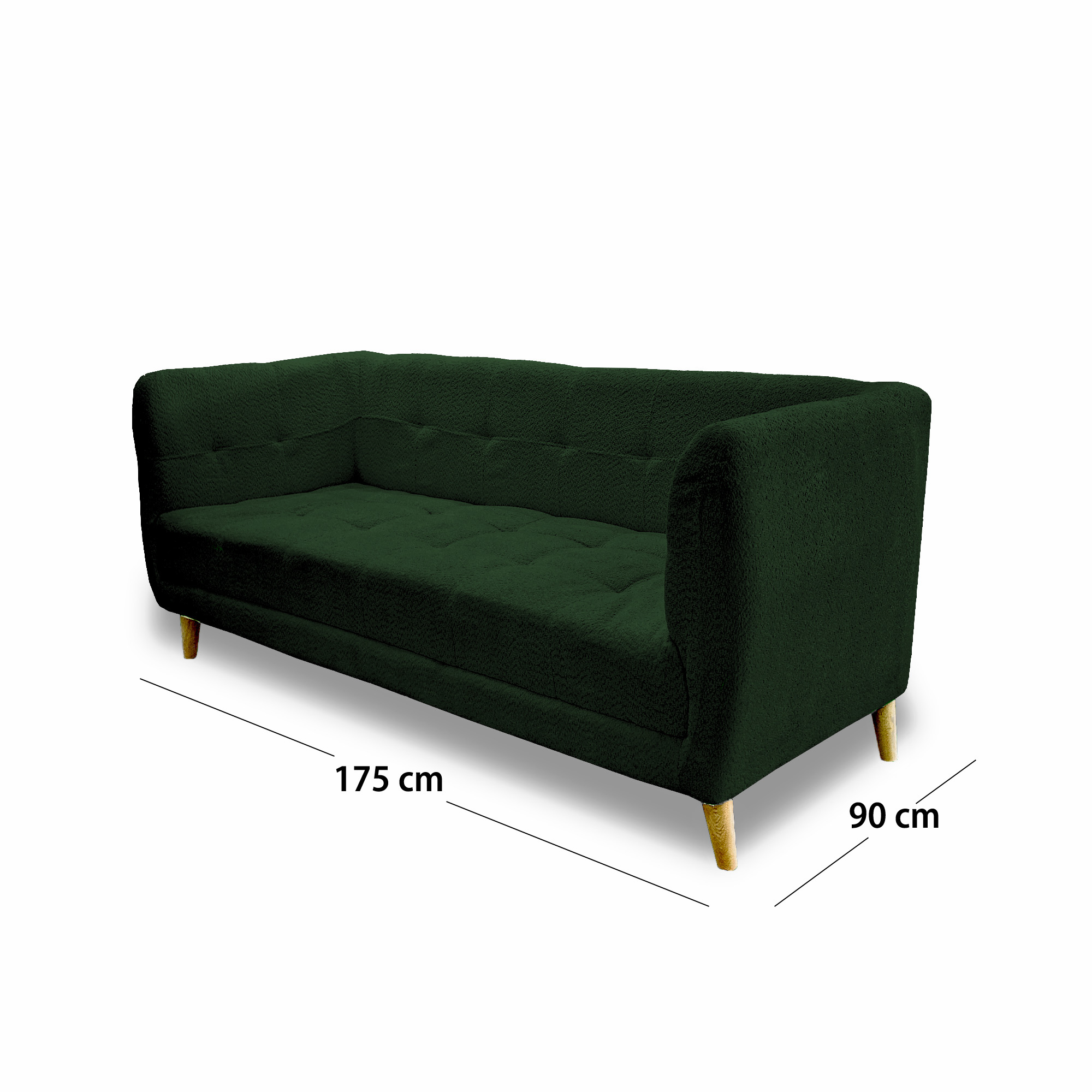 Sofa velvet poliéster verde, patas de madera - Muebles en Medellín | Sofá