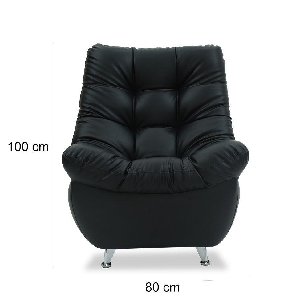 Sala relax sintético negro, 2 cojines, patas metalicas - Muebles en Medellín | Sala