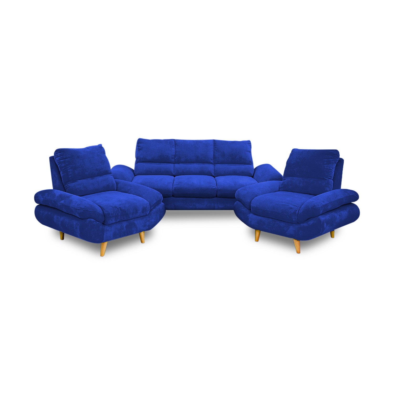 Sala venecia lino azul oscuro, cojines, patas de madera - Muebles en Medellín | Sala