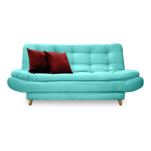 Sofacama damasco 3 posiciones sintetica turquesa, patas de madera - Muebles en Medellín | Sofacama