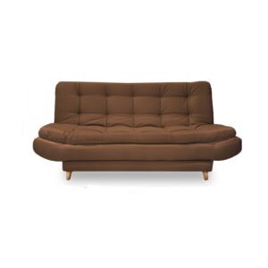Sofacama damasco lino chocolate, patas de madera - Muebles en Medellín | Sofacama