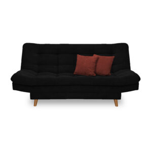 Sofacama moltochic lino negro con cojines vino, patas de madera - Muebles en Medellín | Sofacama