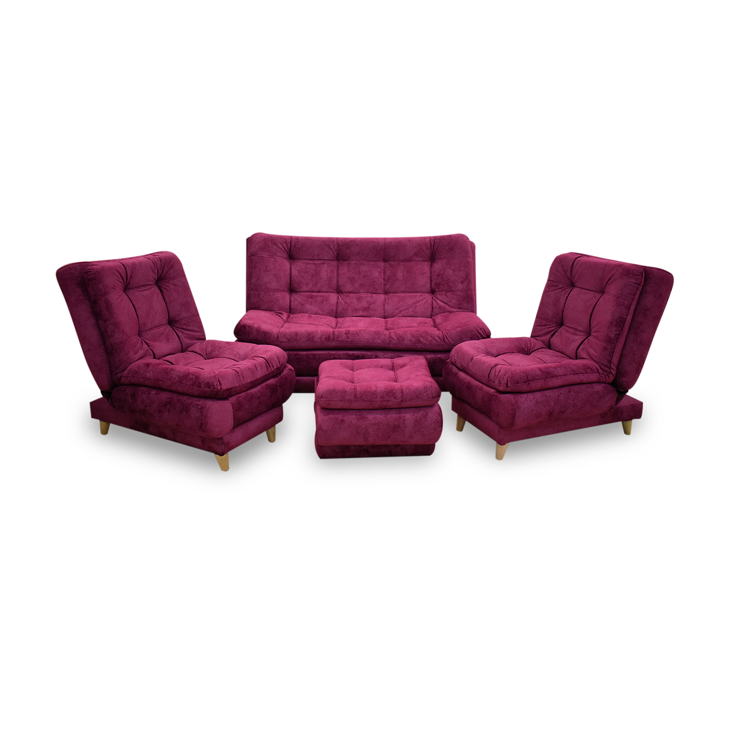 Sala damasco lino vinotinto, patas de madera - Muebles en Medellín | Sala