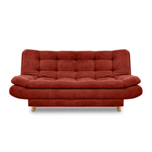 Sofacama damasco lino rojo, patas de madera - Muebles en Medellín | Sofacama