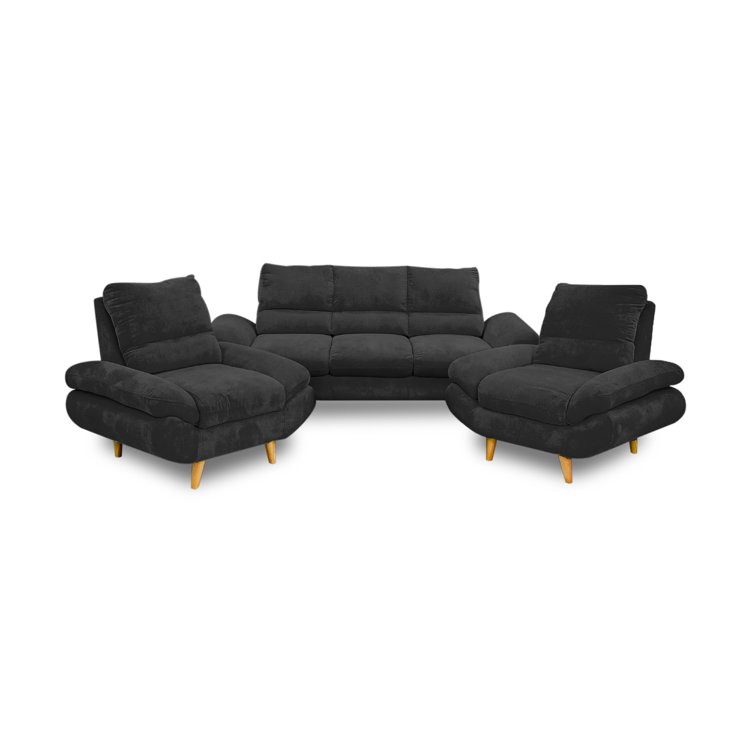 Sala venecia lino negro 2 cojines, patas de madera - Muebles en Medellín | Sala