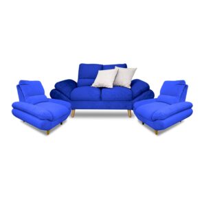 Sala venecia mini lino azul oscuro, patas de madera - Muebles en Medellín | Sala