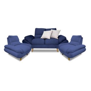 Sala venecia mini lino navy, patas de madera - Muebles en Medellín | Sala