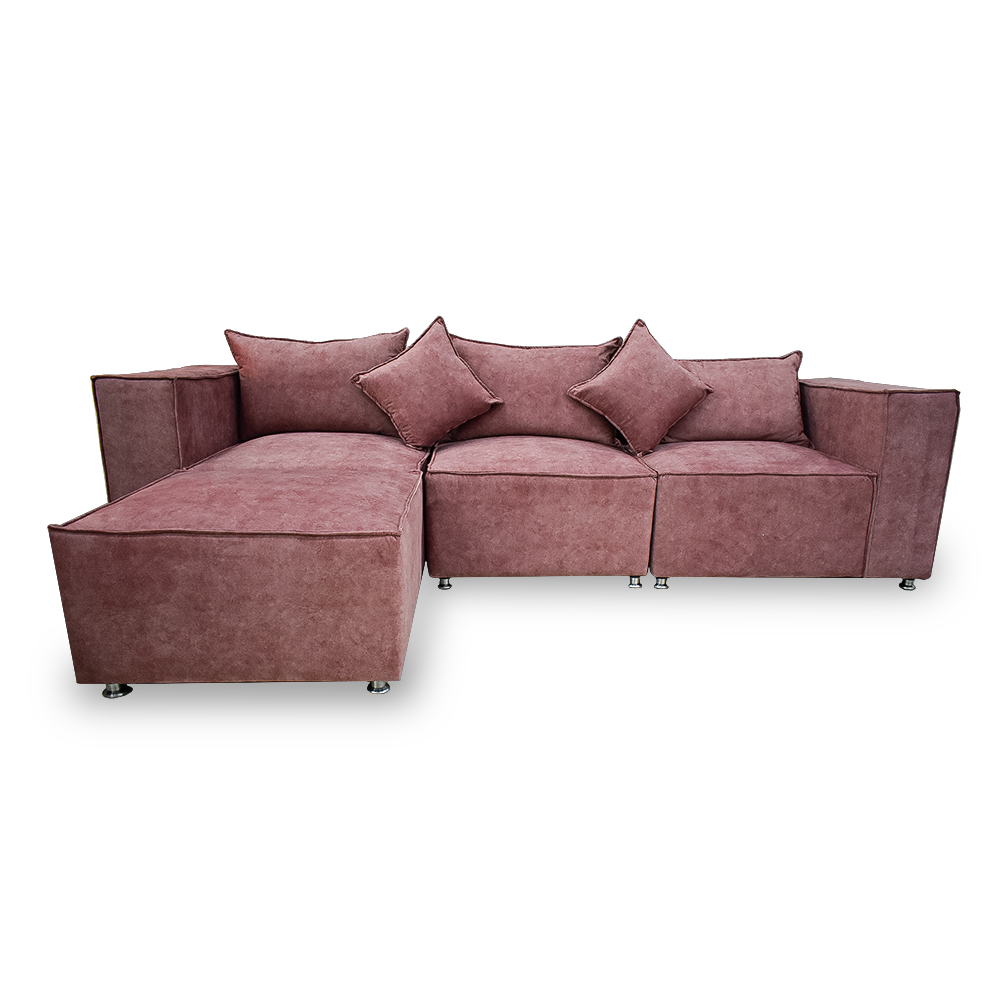 Sala modular marruecos lino palo rosa, 2 cojines, patas metalicas - Muebles en Medellín | Sala