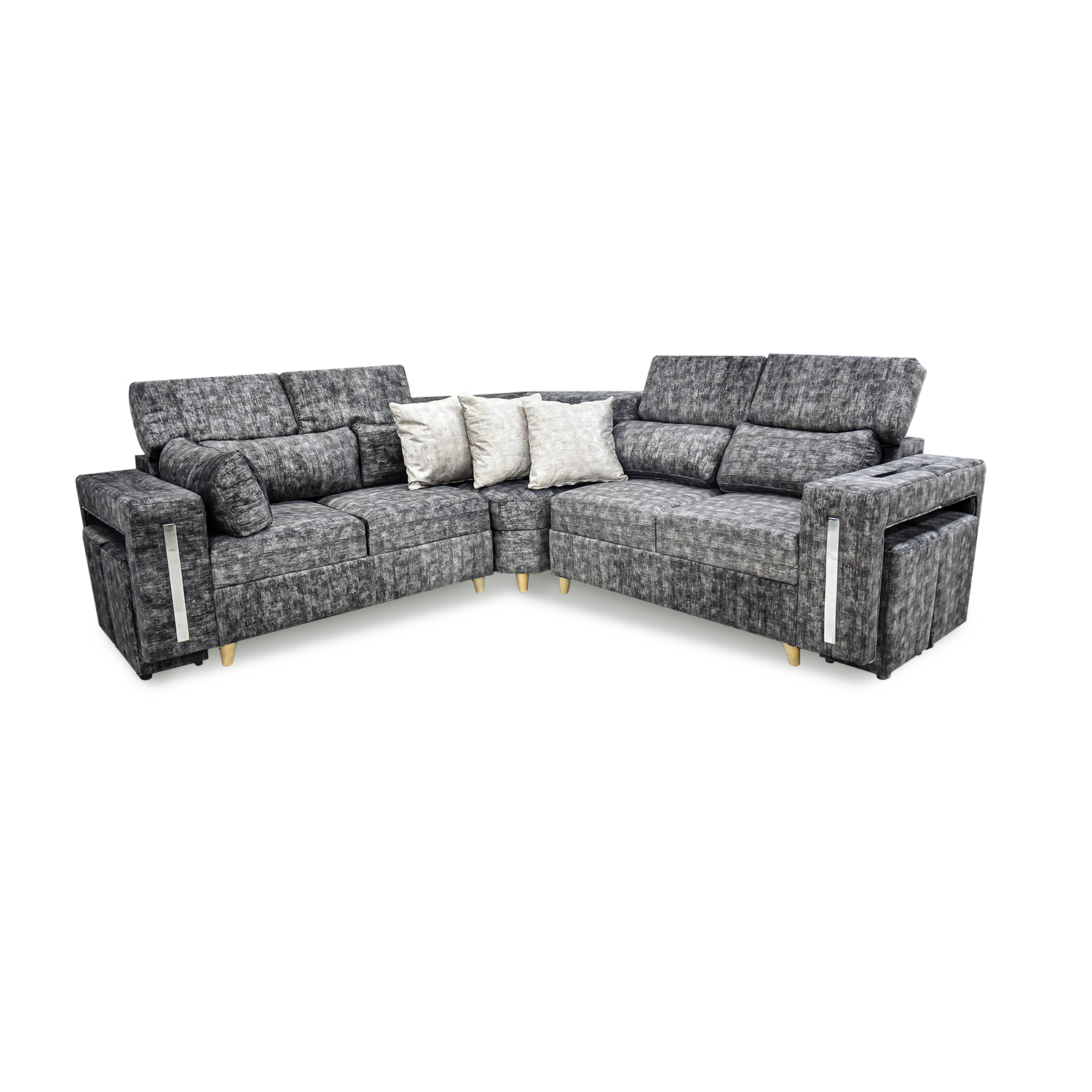 Esquinero mombay lino gris, 3 cojines, patas de madera - Muebles en Medellín | Esquinero