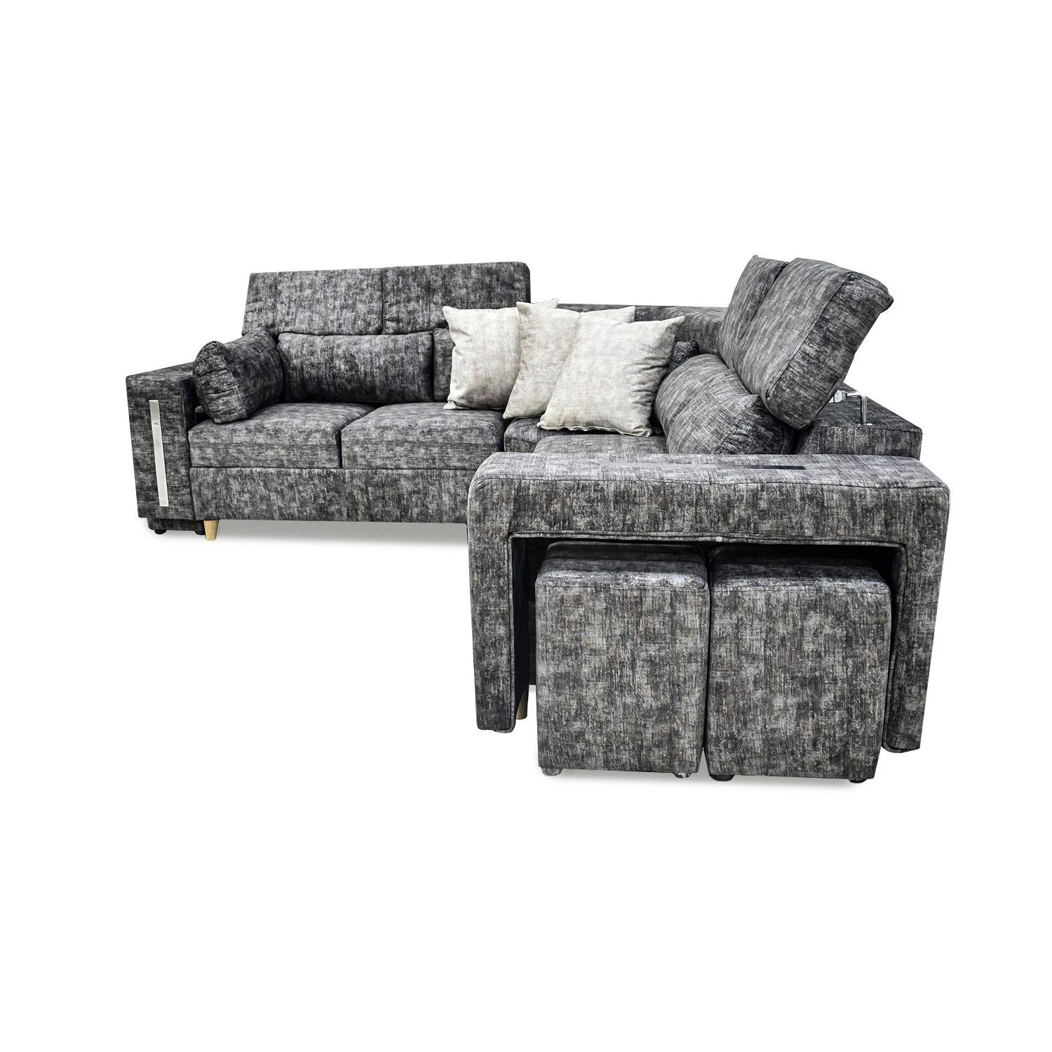 Esquinero mombay lino gris, 3 cojines, patas de madera - Muebles en Medellín | Esquinero