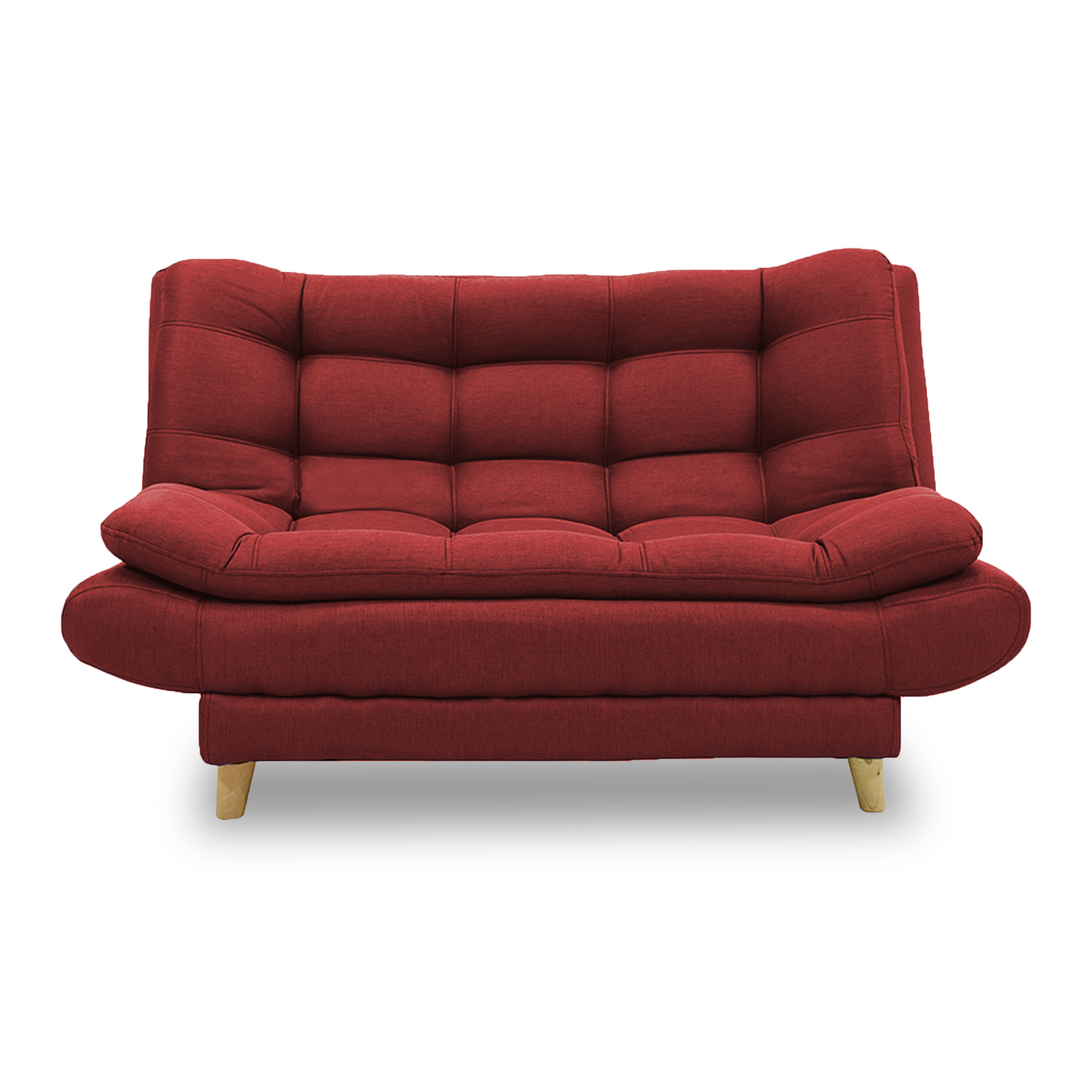 Sofacama damasco mini poliéster rojo, 2 cojines, patas de madera - Muebles en Medellín | Sofacama mini