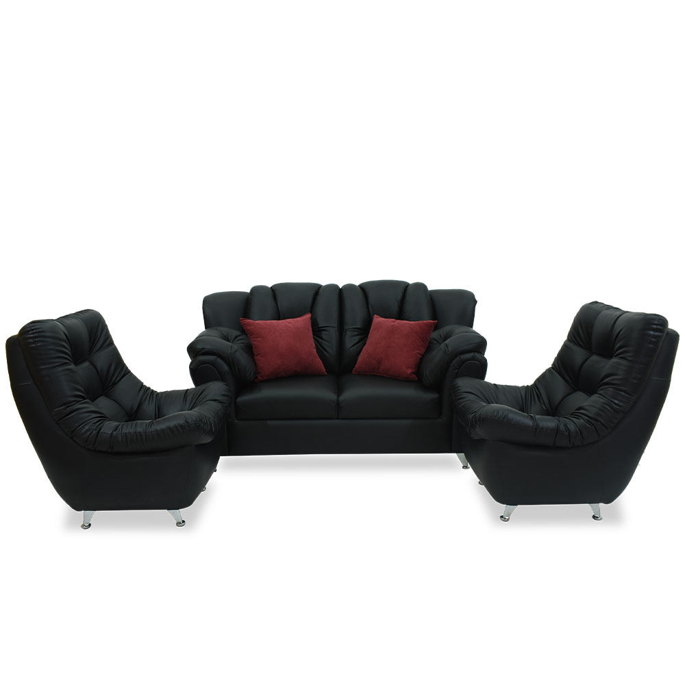 Sala relax sintético negro, 2 cojines, patas metalicas - Muebles en Medellín | Sala