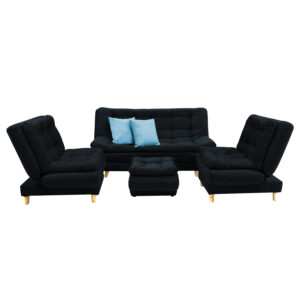 Sala damasco lino negro, patas de madera - Muebles en Medellín | Sala