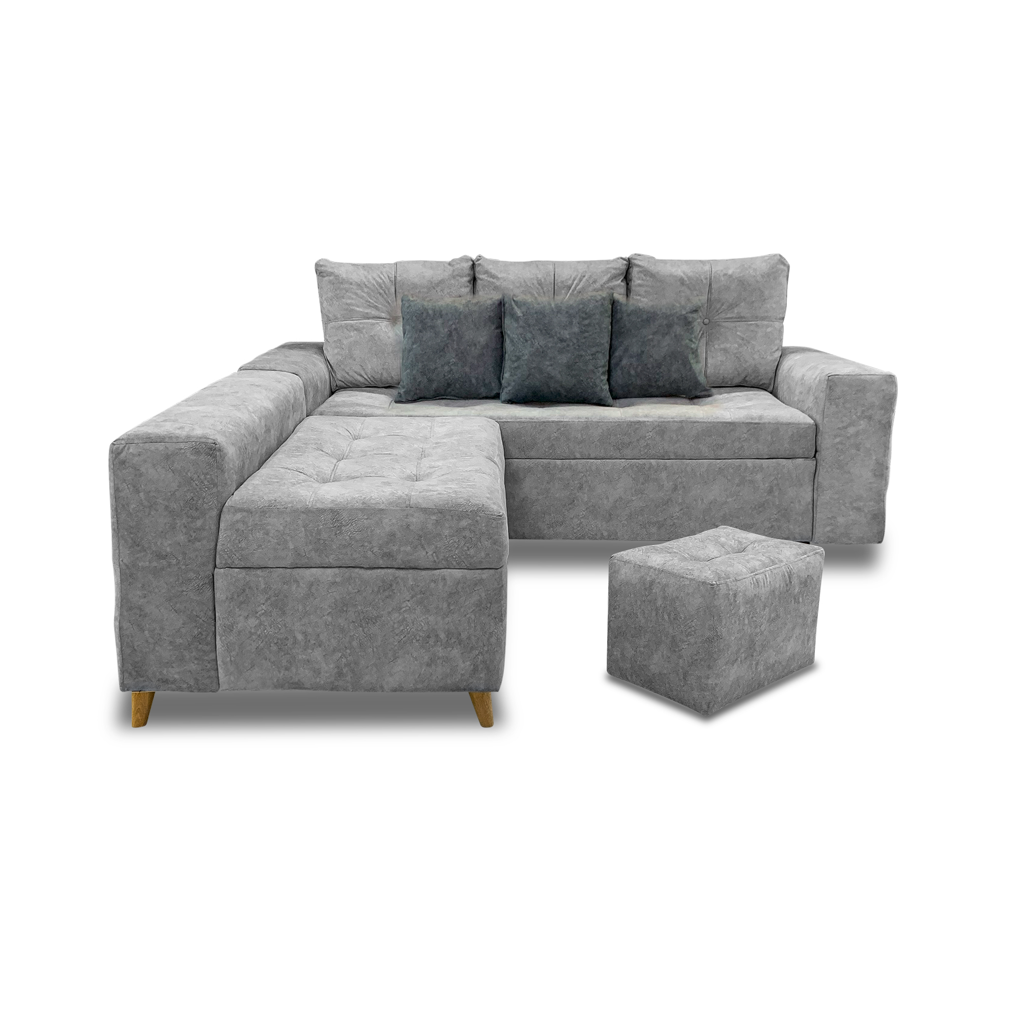 Sala dubai lino gris, patas de madera - Muebles en Medellín | Sala