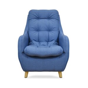 Silla parís sintético azul patas de madera - Muebles en Medellín | Poltrona