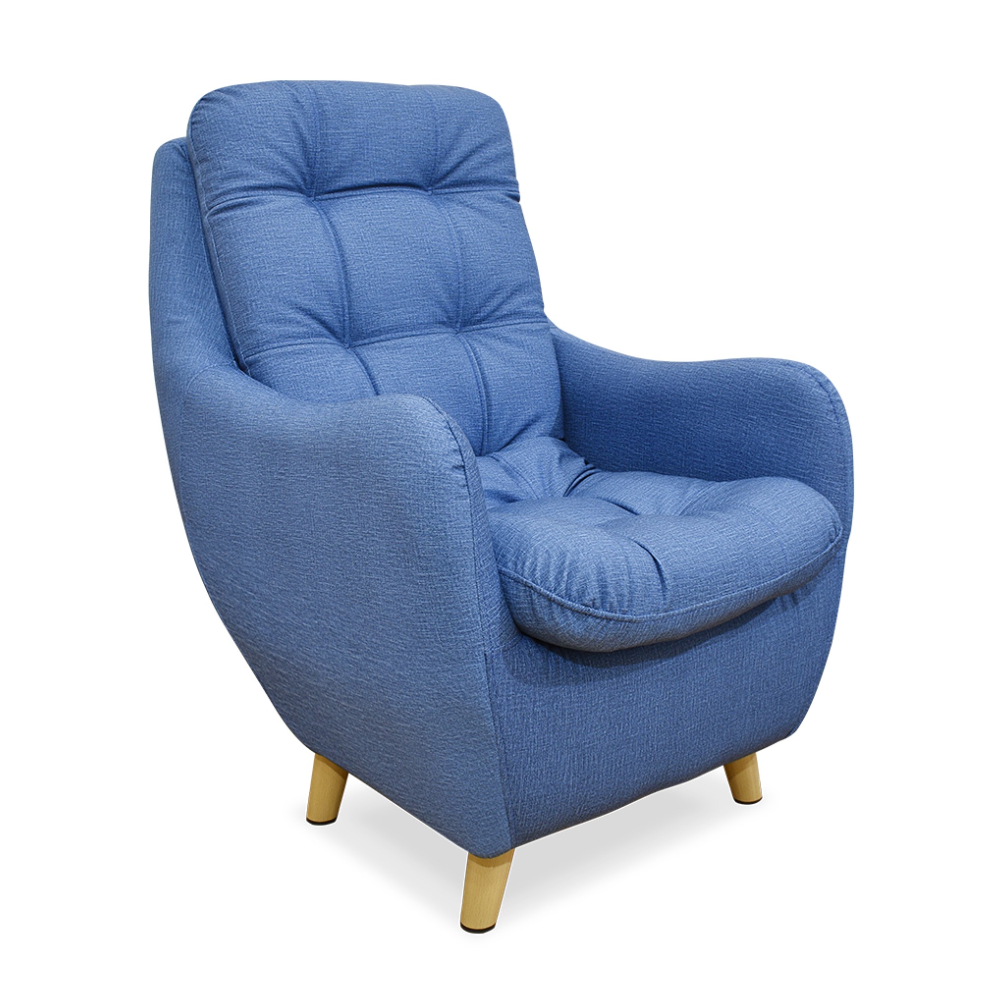 Silla parís sintético azul patas de madera - Muebles en Medellín | Poltrona