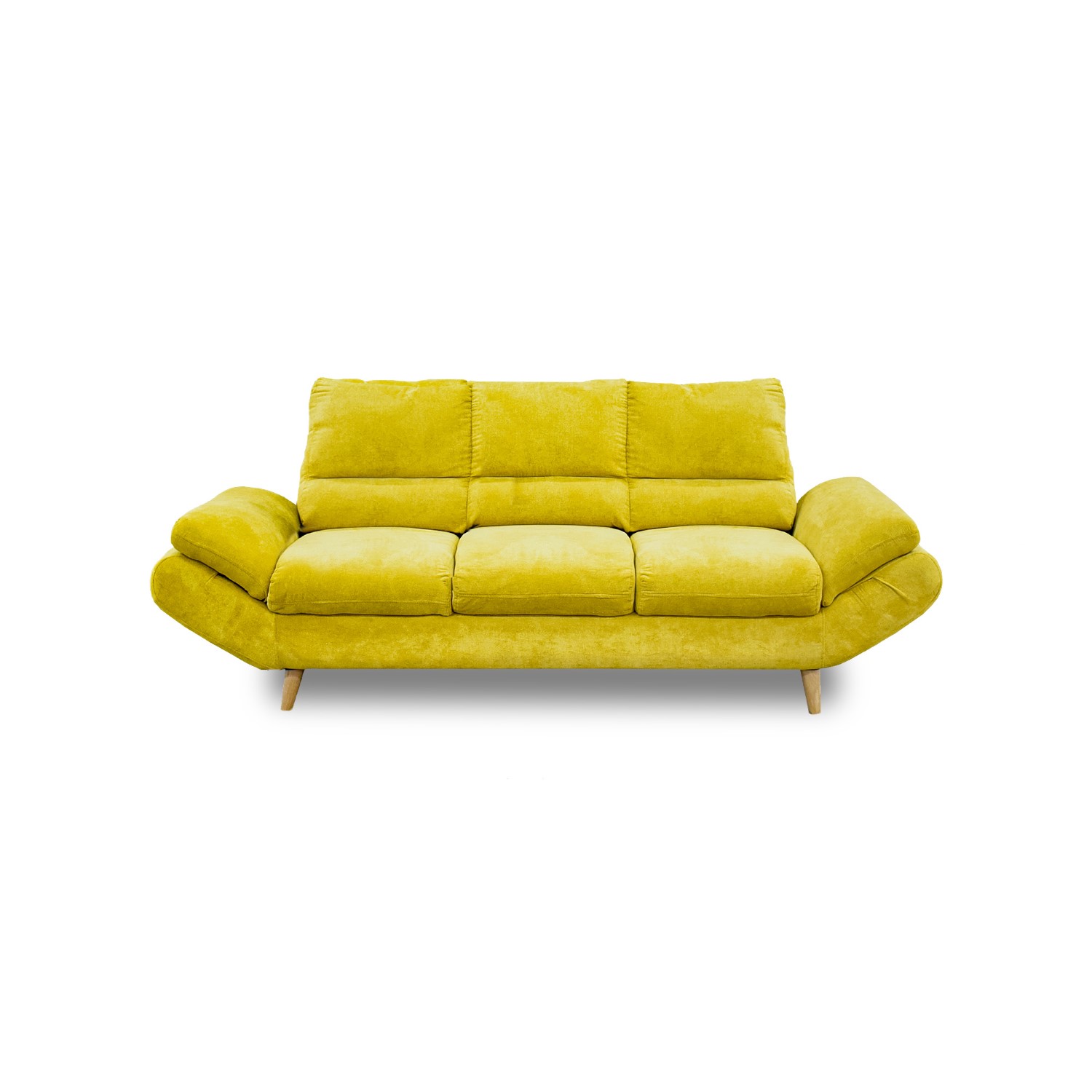 Sala venecia lino amarillo, cojines, patas de madera - Muebles en Medellín | Sala