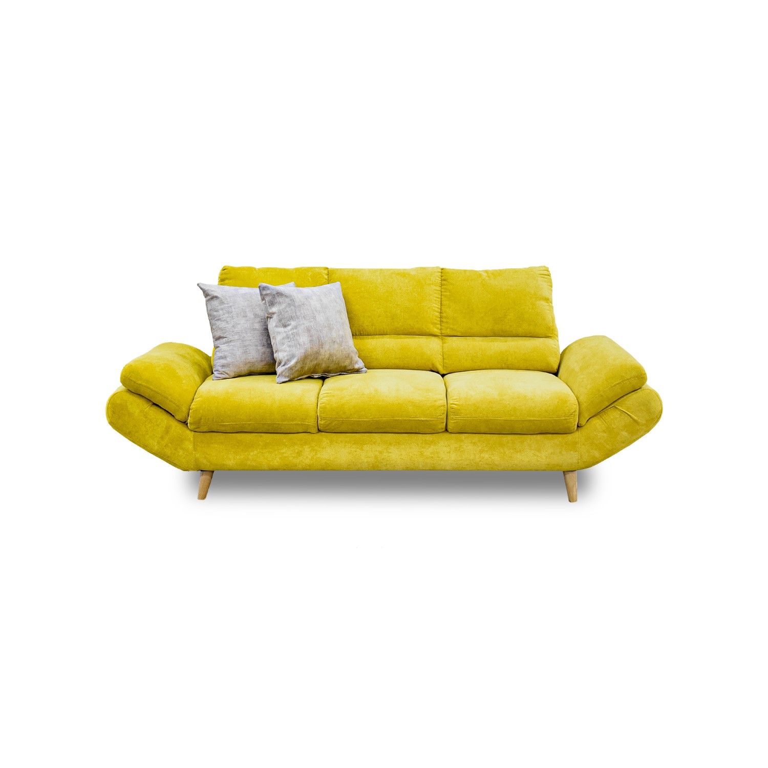 Sala venecia lino amarillo, cojines, patas de madera - Muebles en Medellín | Sala
