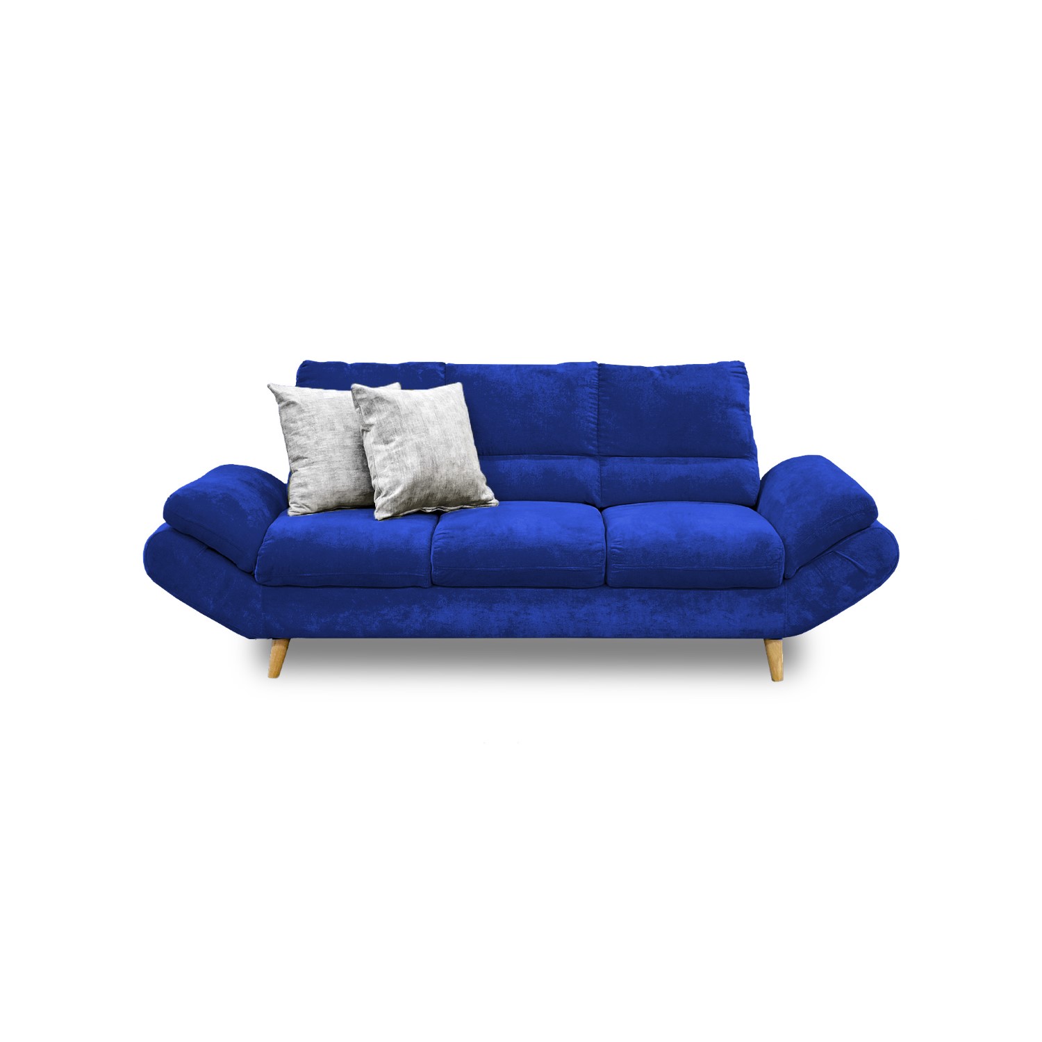Sala venecia lino azul oscuro, cojines, patas de madera - Muebles en Medellín | Sala