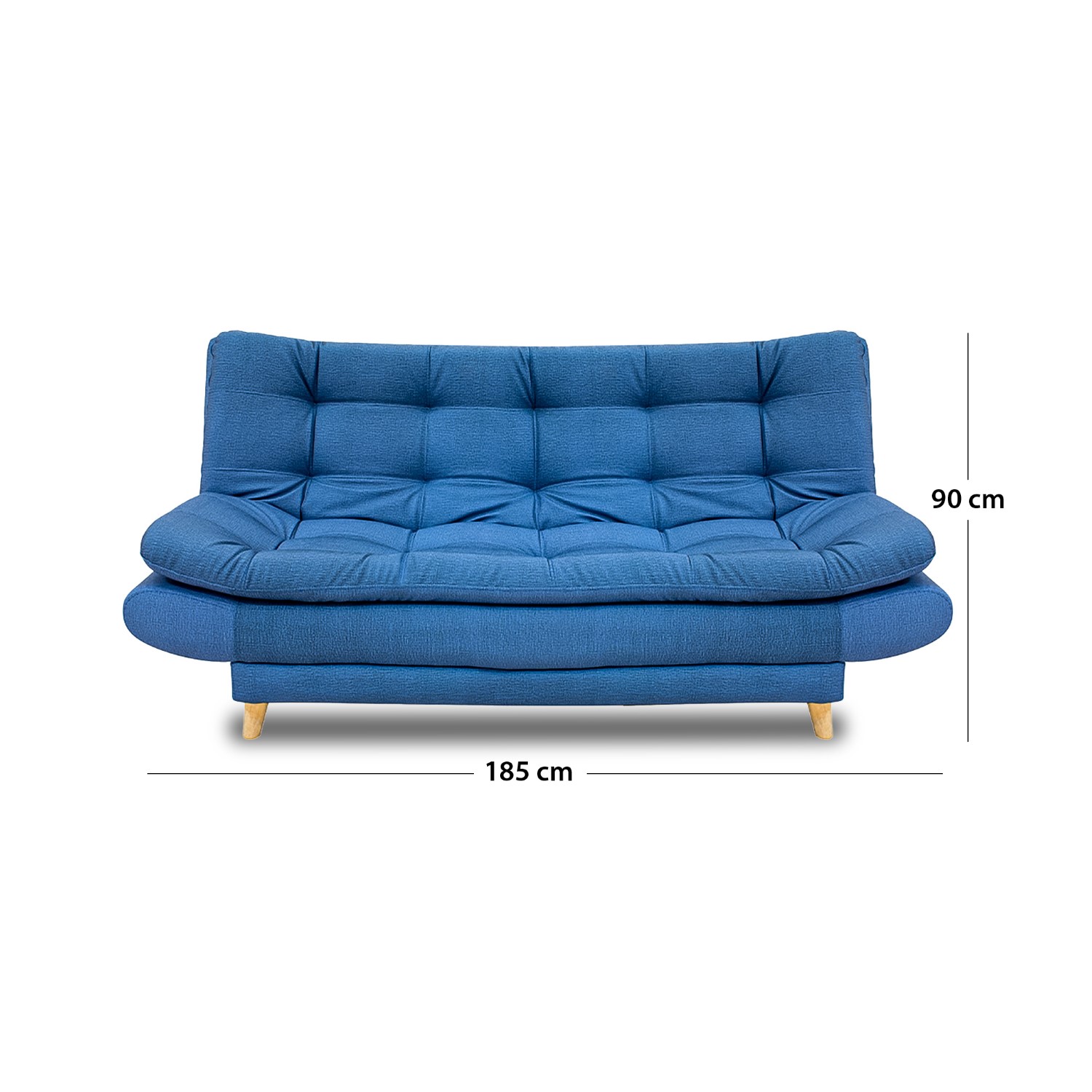 Sofacama damasco sintético azul, patas de madera - Muebles en Medellín | Sofacama